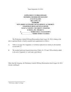 Dated September 10, 2014  SUPPLEMENT TO PRELIMINARY OFFERING MEMORANDUM DATED AUGUST 26, 2014 RELATING TO