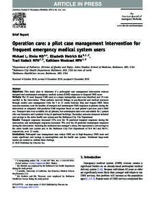 Operation care: a pilot case management intervention for frequent emergency medical system users