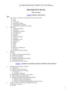 ALASKA RULES OF COURTEdition DELINQUENCY RULES Table of Contents PART I. GENERAL PROVISIONS Rule 1