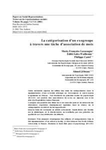 Papers on Social Representations Textes sur les représentations sociales Volume 10, pagesPeer Reviewed Online Journal ISSN © 2001 The Authors