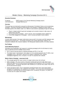 Modern History – Marketing Campaign (SummerExecutive Summary Funded by: Commissioned to:  ERDF (as part of the Thematic Marketing Campaign project)