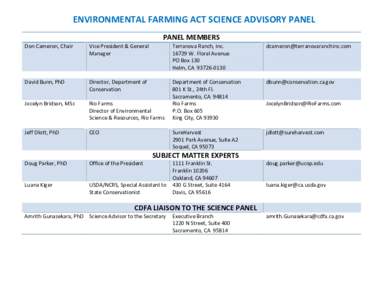 ENVIRONMENTAL FARMING ACT SCIENCE ADVISORY PANEL PANEL MEMBERS Don Cameron, Chair Vice President & General Manager
