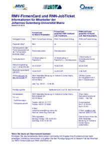 RMV-FirmenCard und RNN-JobTicket Informationen für Mitarbeiter der Johannes Gutenberg-Universität Mainz StandFirmenCard