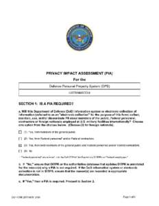 PRIVACY IMPACT ASSESSMENT (PIA) For the   Defense Personal Property System (DPS)