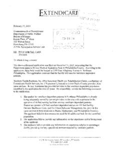 Extendicare (R) February 17, 2014 Commonwealth of Pennsylvania Department of Public Welfare Bureau of Finance Forum Place, 6th Floor
