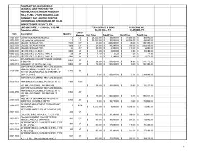 CONTRACT NO. 00­019­RCEE­C  GENERAL CONSTRUCTION FOR  REHABILITATION AND EXPANSION OF  TOLL PLAZA, UTILITY BUILDING, AND  ROADWAY, AND LIGHTING FOR THE  NORRISTOWN INTERCHANGE, MP 333.28 