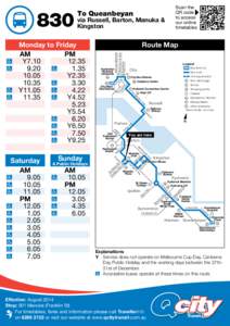 To Queanbeyan  via Russell, Barton, Manuka & Kingston  Marcus Clarke St