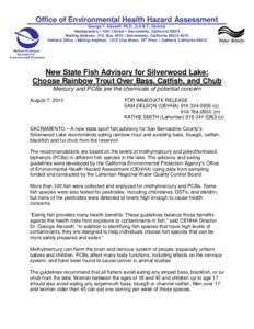 California law / Fish / Methylmercury / Tui chub / Largemouth bass / Polychlorinated biphenyl / Pollution / Chemistry / California Office of Environmental Health Hazard Assessment