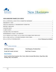 NEW HORIZONS SPRING 2014 ISSUE EIUAA OFFICERS & EXECUTIVE COMMITTEE MEMBERS ....................................................................... 1 PRESIDENT’S VIEW ...................................................