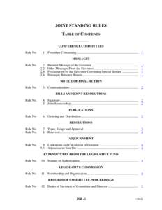 JOINT STANDING RULES TABLE OF CONTENTS __________ CONFERENCE COMMITTEES Rule No.