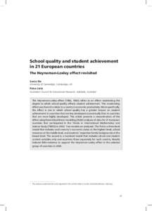 School quality and student achievement in 21 European countries The Heyneman-Loxley effect revisited Sonia Ilie University of Cambridge, Cambridge, UK