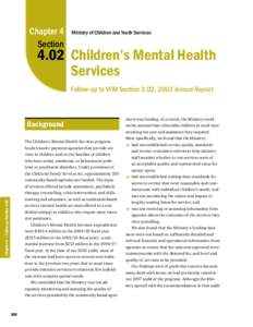 2005 Annual Report of the Office of the Auditor General of Ontario: Follow-up 4.02 Children's Mental Health Services