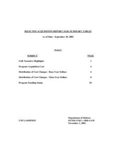 SAR Summary Tables (As of September 30, 2002)