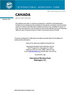 Canada: Selected Issues; IMF Country Report 14/28; January 15, 2014