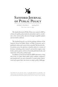 Sanford Journal of Public Policy Volume 5, Number 2 Spring 2014