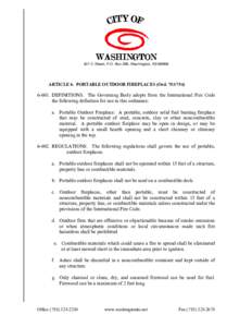 WASHINGTON 301 C Street, P.O. Box 296, Washington, KSARTICLE 6. PORTABLE OUTDOOR FIREPLACES (Ord. DEFINITIONS. The Governing Body adopts from the International Fire Code