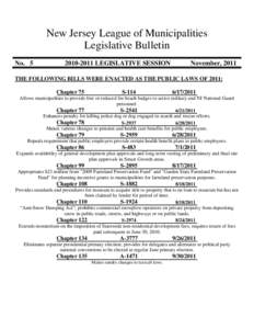 New Jersey League of Municipalities Legislative Bulletin No. 5 - Nov. 2011