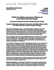    FOR IMMEDIATE RELEASE January 27, 2014  	
  