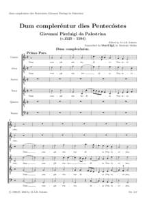 Dum compler´entur dies Pentec´ ostes (Giovanni Pierluigi da Palestrina) Dum compler´ entur dies Pentec´ ostes