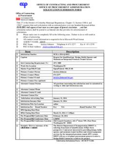 OFFICE OF CONTRACTING AND PROCUREMENT OFFICE OF PROCUREMENT ADMINISTRATION SOLICITATION SUBMISSION FORM Office of Contracting & Procurement Government of the