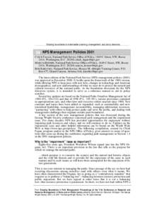 Crossing boundaries to make better planning, management, and policy decisions  58 NPS Management Policies 2001 CHICK FAGAN, National Park Service Office of Policy, 1849 C Street, NW, Room 2414, Washington, D.C[removed]; ch