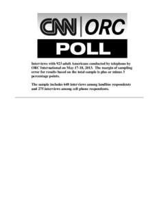 Interviews with 923 adult Americans conducted by telephone by ORC International on May 17-18, 2013. The margin of sampling error for results based on the total sample is plus or minus 3 percentage points. The sample incl