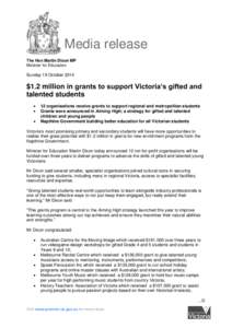 Media release The Hon Martin Dixon MP Minister for Education Sunday 19 October 2014