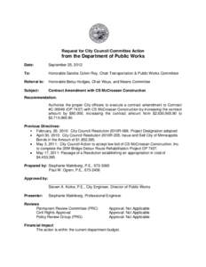 Request for City Council Committee Action  from the Department of Public Works Date:  September 25, 2012