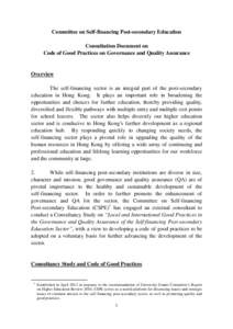 Committee on Self-financing Post-secondary Education – Consultation on Code of Good Practices on Governance and Quality Assurance