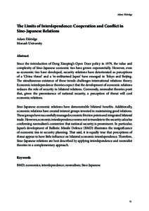 Adam Eldridge  The Limits of Interdependence: Cooperation and Conflict in Sino-Japanese Relations Adam Eldridge Monash University