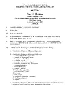East St. Louis School District 189 Financial Oversight Panel Agenda - August 6, 2012