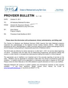 PROVIDER BULLETIN DATE: October 21, 2011  TO: