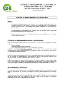 SIVOM D’ALIMENTATION EN EAU POTABLE ET D’ASSAINISSEMENT DES COMMUNES D’ANGY, BALAGNY, BURY ET MOUY ___________________  DEMANDE DE BRANCHEMENT D’ASSAINISSEMENT