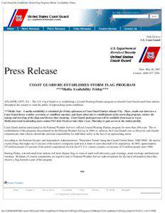 Coast Guard Re-Establishes Storm Flag Program; Media Availability Friday