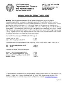 STATE OF ARKANSAS  SALES & USE TAX SECTION Department of Finance and Administration