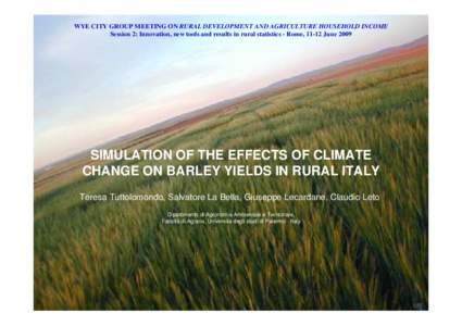 WYE CITY GROUP MEETING ON RURAL DEVELOPMENT AND AGRICULTURE HOUSEHOLD INCOME Session 2: Innovation, new tools and results in rural statistics - Rome, 11-12 June 2009 SIMULATION OF THE EFFECTS OF CLIMATE CHANGE ON BARLEY 