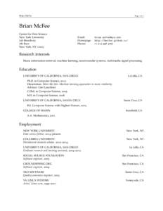 Brian McFee  Page 1 of 5 Brian McFee Center for Data Science