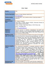 NATIONAL ELIGIBILITY CRITERIA  ITALY - MoH Country  Italy