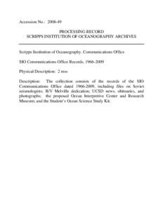 Oceanography / RV Melville / San Diego County /  California / Scripps Institution of Oceanography / University of California /  San Diego / University of California