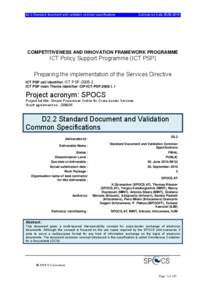 D2.2 Standard document and validation common specifications  Submission Date[removed]COMPETITIVENESS AND INNOVATION FRAMEWORK PROGRAMME