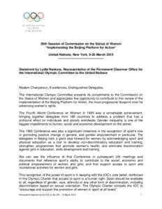 59th Session of Commission on the Status of Women “Implementing the Beijing Platform for Action” United Nations, New York, 9-20 March 2015 -------------------------------------------  Statement by Lydia Nsekera, Repr