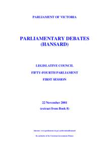 PARLIAMENT OF VICTORIA  PARLIAMENTARY DEBATES (HANSARD)  LEGISLATIVE COUNCIL