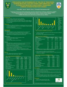 PREVALENCE AND DETERMINANTS OF THE USE OF TRADITIONAL CHINESE MEDICINE (TCM) AND OTHER COMPLEMENTARY AND ALTERNATIVE MEDICINE (CAM) IN NEWLY DIAGNOSED CHINESE CANCER PATIENTS IN CANADA Ferro MA,1 Leis A,1 Doll R,2 Chiu L