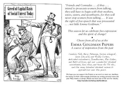 Greed of Capital Basis of Social Unrest Today — Emma Goldman 1%