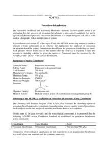 potassium bicarbonate gazette notice