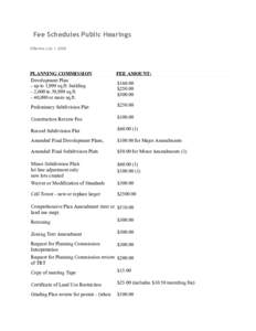 Fee Schedules Public Hearings Effective July 1, 2008 PLANNING COMMISSION Development Plan - up to 1,999 sq.ft. building