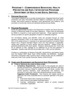 PROGRAM 1 – COMPREHENSIVE BEHAVIORAL HEALTH PREVENTION AND EARLY INTERVENTION PROGRAMS DEPARTMENT OF HEALTH AND SOCIAL SERVICES I.  PROGRAM OBJECTIVES
