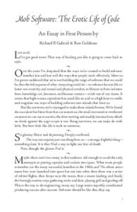 Mob Software: The Erotic Life of Code An Essay in First Person by Richard P. Gabriel & Ron Goldman L