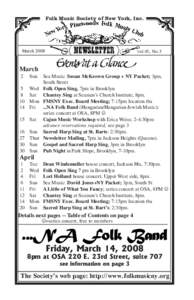 Folk Music Society of New York, Inc.  March 2008 vol 43, No.3