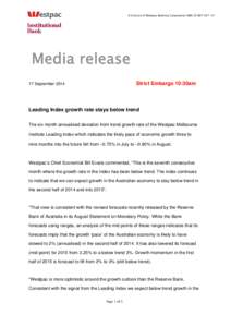 A division of Westpac Banking Corporation ABN[removed]Media release Strict Embargo 10:30am  17 September 2014